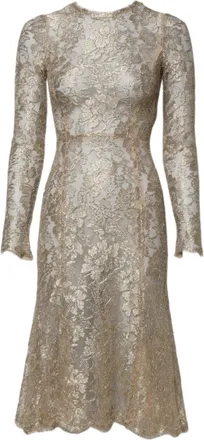 Dolce & Gabbana Womens Gold Floral Lace Long Sleeves Fit & Flare Dress