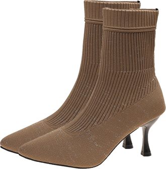 Generic Womens Sock Boots Stretch Knit Ladies Ankle Booties Stylish Pointed Toe Comfortable Breathable Kitten Heel Slip On Chelsea Boots Fall Winter
