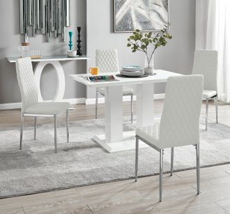 Furniturebox Imperia 4 Seater Modern White High Gloss Rectangular Dining Table & 4 Milan Faux Leather Chairs