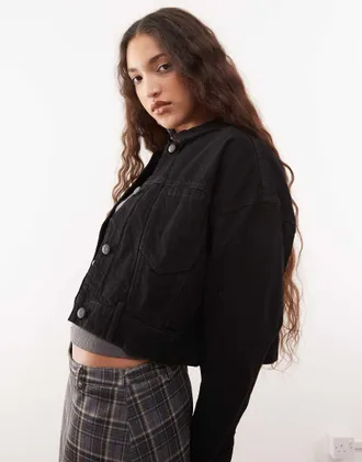 Noisy May boxy cropped denim jacket in black