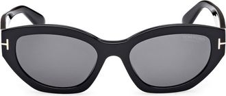 Tom Ford Penny 55mm Polarized Geometric Sunglasses in Shiny Black/Eco/Smoke at Nordstrom Rack