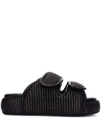Simon Miller Raffia Cro slides - women - Leather/Cotton/Straw/Rubber - 37 - Black