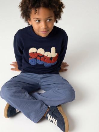 Vertbaudet Langarmshirt f&uuml;r Jungen mit Frottee-Motiv marine