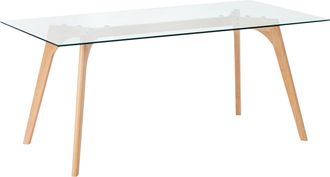 Beliani Mesa De Comedor De Vidrio Templado Transparente Madera Clara 180 X 90 Cm Hudson
