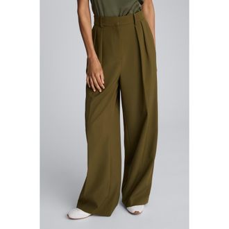 Kenneth Cole Double Pleat High Waist Wide Leg Pants in Olive Green at Nordstrom Rack, Size 8