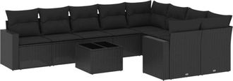 vidaXL Vidaxl - Set De Sof&aacute;s De Jard&iacute;n 10 Pzas Cojines Rat&aacute;n Sint&eacute;tico Negro