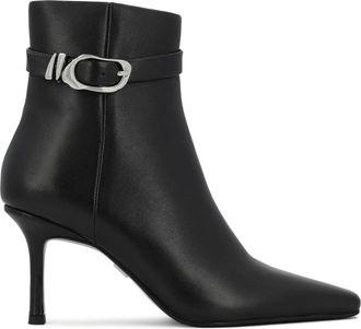 Kazar Zwarte leren enkellaarsjes versierd met een riem met gesp - Dames - Laarzen met Hak - Zwart - 40 EU - Leer - Schoenen