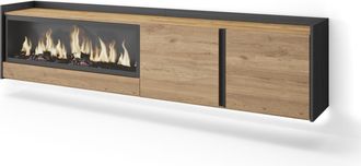 Skraut Home Skraut Home - Mueble Tv, Televisi&oacute;n, Muebles De Sal&oacute;n, Almacenaje, 212x35x50cm, Para Tv Hasta 80, Chimenea El&eacute;ctrica Xxl, Colgado, Suspendido, Led, Es