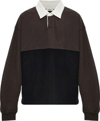 A Gold E Oversized Colorblock Long Sleeve Rugby Polo - Heren - Polos - Bruin - M - Katoen - Tops