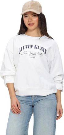 Calvin Klein Hoodies & sweatvesten, Dames, Wit, M, Katoen, Logo Graphic Crewneck Sweatshirt