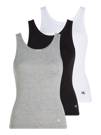 Calvin Klein Underwear Tanktop SCOOP NECK COTTON TANK 3PK, Damen, Gr. XL (42), schwarz-weiss (schwarz, wei&szlig;, grau heather), Rippware, Obermaterial: 100% Baumwolle, CALVIN KL