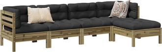 vidaXL Set De Sof&aacute;s Jard&iacute;n 5 Pzas Con Cojines Madera Pino Impregnada Vidaxl