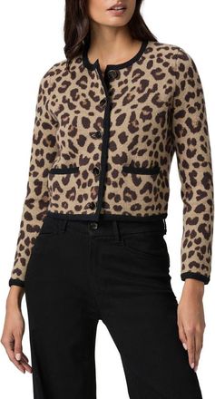 Paige Oberon Leopard Spot Crop Merino Wool Cardigan in Natural Multi at Nordstrom, Size Xx-Small