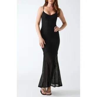Guess Meena Rib Knit Sheer Skirt Maxi Dress in Black at Nordstrom, Size X-Large