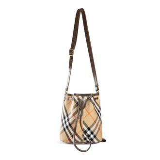 Burberry Tassen, Dames, Beige, ONE Size, Katoen, Drawstring Mini Bucket Bag