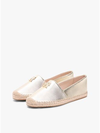 Tommy Hilfiger Womens TH Monogram Metallic Leather Espadrille - Gold - US 5 / EU 35