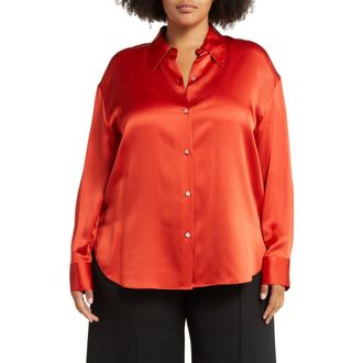 Vince Shaped Collar Silk Blouse in Vermillion at Nordstrom Rack, Size 3X