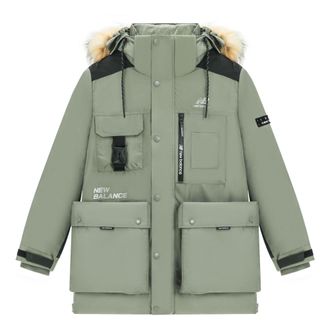 New Balance Logo Classic Down Jacket Asia Sizing Green Black AMJ14300-OLG