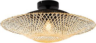 QAZQA Qazqa - Oriental L&aacute;mpara De Techo Exterior Oriental De Bamb&uacute; 50 Cm Ip44 - Rina Bamb&uacute; /acero Redonda Adecuado Para Led Max. 1 X 40 Watt