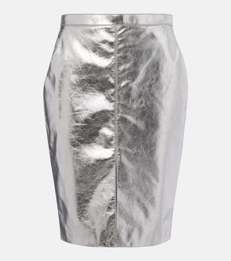 Saint Laurent Falda tubo de piel metalizada