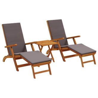 vidaXL Recliner Y Tumbona Plegable 3 Pcs Gris Oscuro Vidaxl