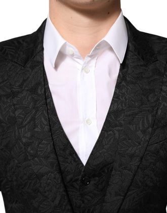 Dolce & Gabbana Black 3 Piece Brocade Jacquard Suit Mens MARTINI