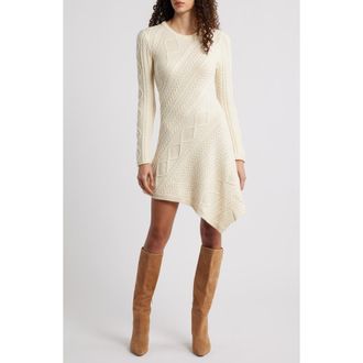 Staud Eva Long Sleeve Cable Stitch Sweater Dress in Ivory at Nordstrom Rack, Size X-Small
