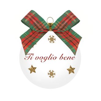 KASANOVA Pallina Natale Ti voglio bene 10 cm fiocco tartan rosso