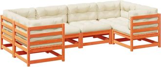 vidaXL Set De Sof&aacute;s Jard&iacute;n 6 Pzas Con Cojines Madera Pino Marr&oacute;n Cera Vidaxl