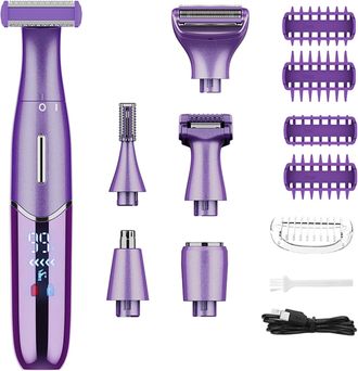 OEM Afeitadora El&eacute;ctrica Femenina, 6 En 1, Inal&aacute;mbrica, Para Rostro, Brazos, Piernas, Axilas Y Zona Del Bikini, Con Pantalla Led, Resistente Al Agua Ipx6 