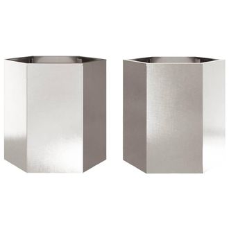 Berkfield Home Garden Planter 2 pcs Hexagon 46x40x45 cm Stainless Steel in Silver | Size: 46 x 40 x 45 cm