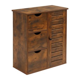 Relaxdays Armadio da bagno Relaxdays, HxLxP: 80 x 60 x 30 cm, 3 cassetti e scomparti, mobiletto per bagno, cucina, marrone