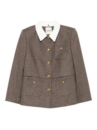 Sandro houndstooth detachable-collar jacket - women - Virgin Wool/Polyester/Elastane/Viscose/Cotton - 36 - Brown