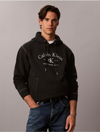 Calvin Klein Jeans Calvin Klein Mens Stitch Arch Logo Graphic Hoodie - Black - 2XL