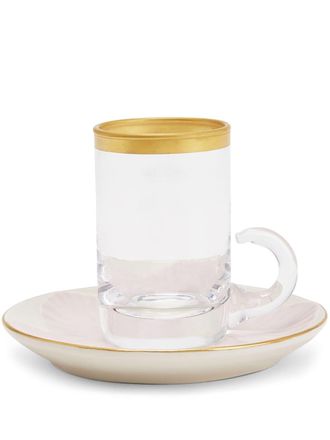 Villari Set bicchieri e piattini a fiori - Bianco