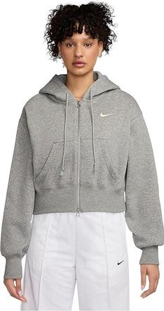 Nike Sportswear Phoenix Fleece Loose Full-Zip Crop Hoodie Womens Sweatshirt Dark Grey Heather/Sail : 2XL (US 20-22), Cotton/Polyester