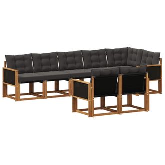 vidaXL Conjunto De Sof&aacute;s De Exterior Con Coj&iacute;n 8 Pcs Natural Y Negro Vidaxl