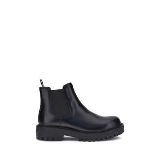 Prada Black Calf Leather Bos Taurus Chelsea Mens Boots
