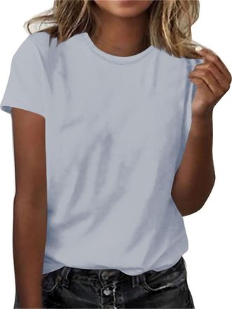 Generic T Shirts for Women UK Plain Short Sleeve Tops Summer Solid Color Tunic Shirt Casual Slim Fit Shirt Round Neck Basic Tee Ladies Lightweight Loose Cloth