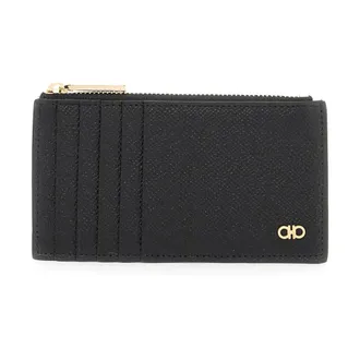 Ferragamo Wallets & Cardholders, male, Black, Size: ONE SIZE Hammered Leather Card Holder with Gancini Detail