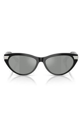 Ferrari 56mm Cat Eye Sunglasses in Shiny Black /Light Grey at Nordstrom