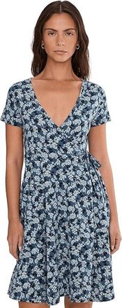 Toad&Co Freesia Wrap Short Sleeve Dress Womens Dress Pacific Blue Print : MD, Cotton/Elastane/Lyocell