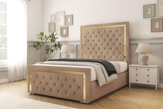 Comfort Beds Sofia Gold Naples Bed Frame - 50 Upholstered Headboard in Light Brown | Size: Single