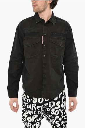 Dsquared2 Overshirt Effetto Vintage con Logo in Rilievo taglia 52