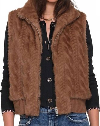 Heartloom Liana Braided Faux Fur Zip Up Vest In Graham