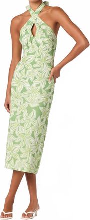 Astr Anita Halter Keyhole Midi Dress In Tropicallime Floral