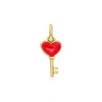 RS Pure by Ross-Simons Red Enamel Heart Key Charm in 14kt Yellow Gold