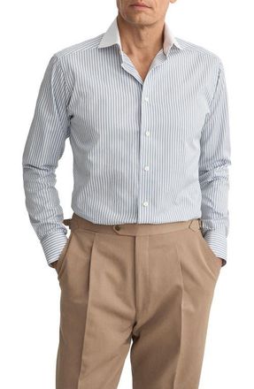 Eton Slim Fit Stripe Twill Cotton Dress Shirt in Light Blue at Nordstrom, Size 16.5