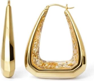 Gold & Honey Womens Triangle Gem Cut Hoop Earrings In Clear Gold Leaf