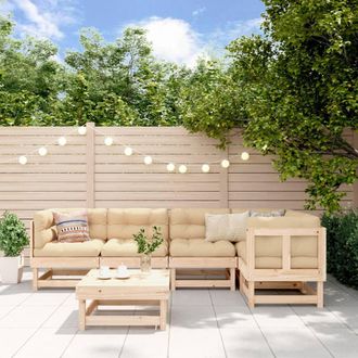 vidaXL Vidaxl - Juego De Muebles De Jard&iacute;n 6 Piezas Y Cojines Madera Maciza